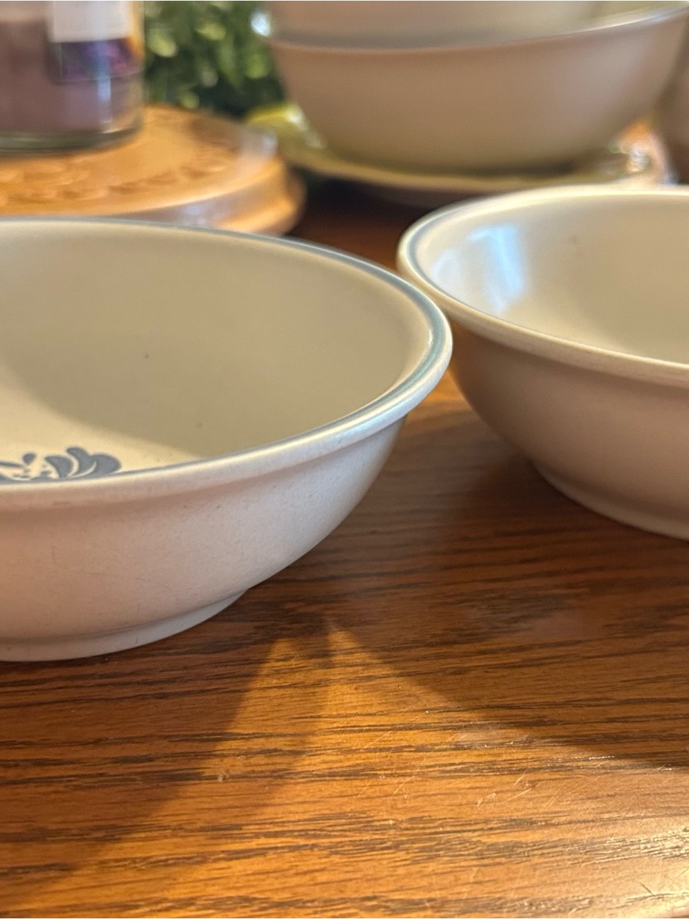 Pfaltzgraff White Ceramic Bowls with Blue Rim